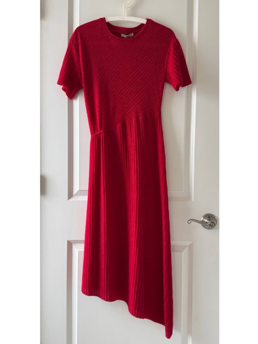Zara Red Asymmetric Hem Knit Midi Dress – Size S – NWT